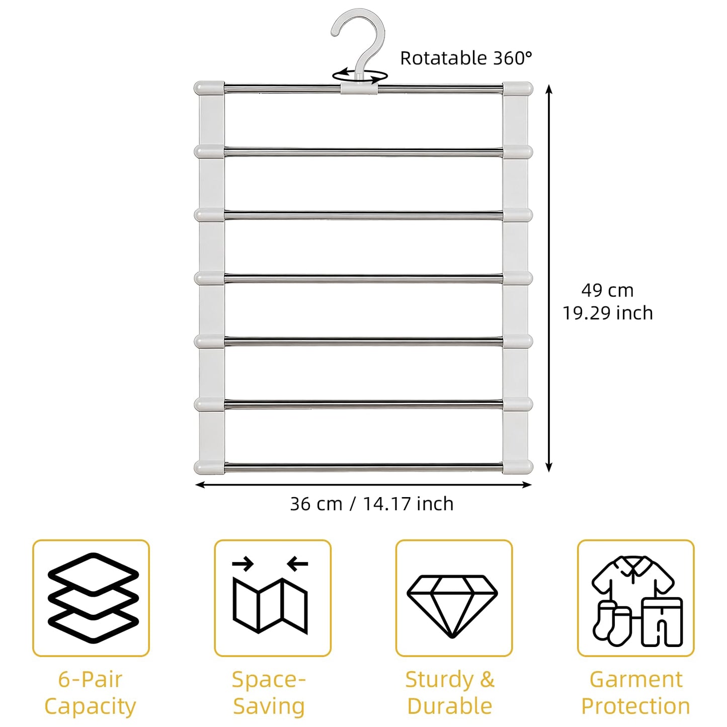 Trouser Hangers Space Saving for Wardrobe Closet, 3 Pack Multi Layer Metal Trouser Hangers for Women, 360° Rotatable Closet Organizer for Skirt