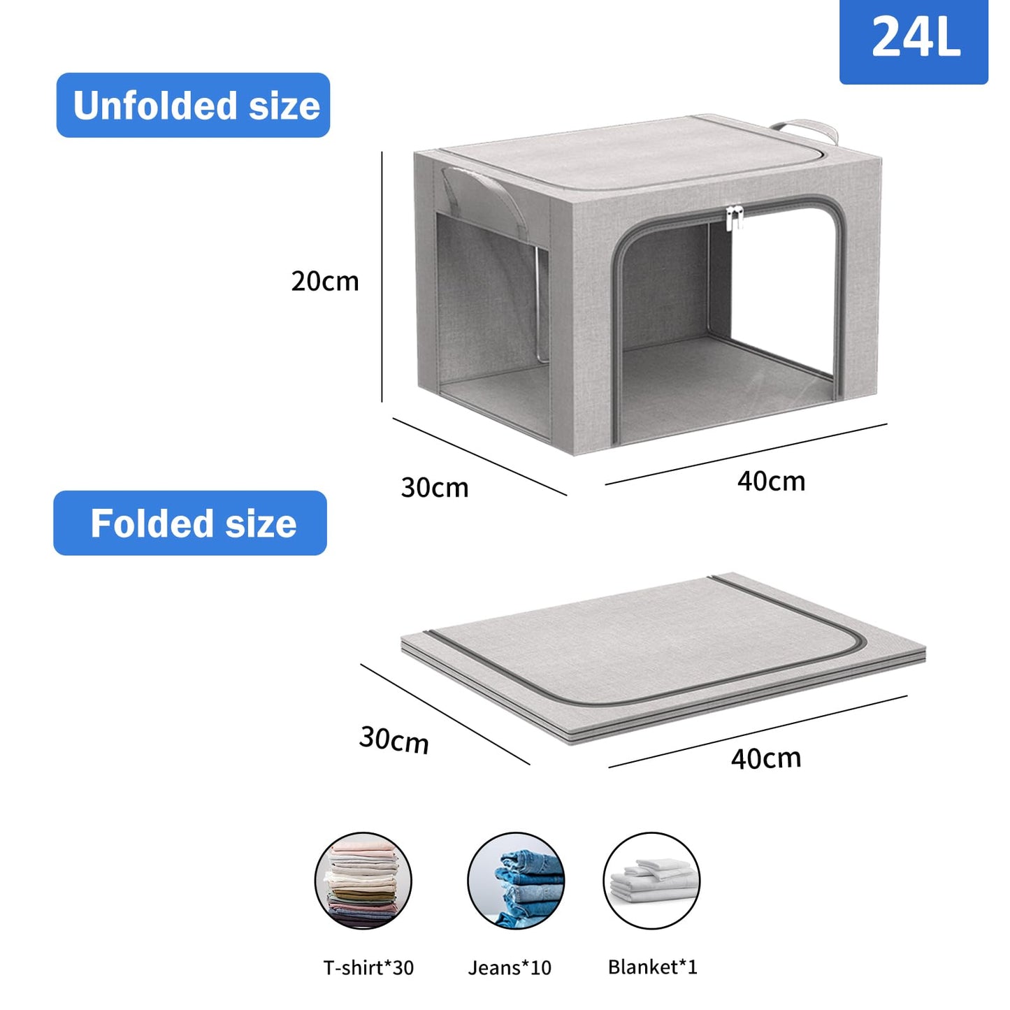 FUSACONY Clothes Storage Boxes 3 Pack Waterproof Clothes Storage Bag, Foldable Oxford Cloth Steel Frame Box with Double Opening Zips and Three Clear