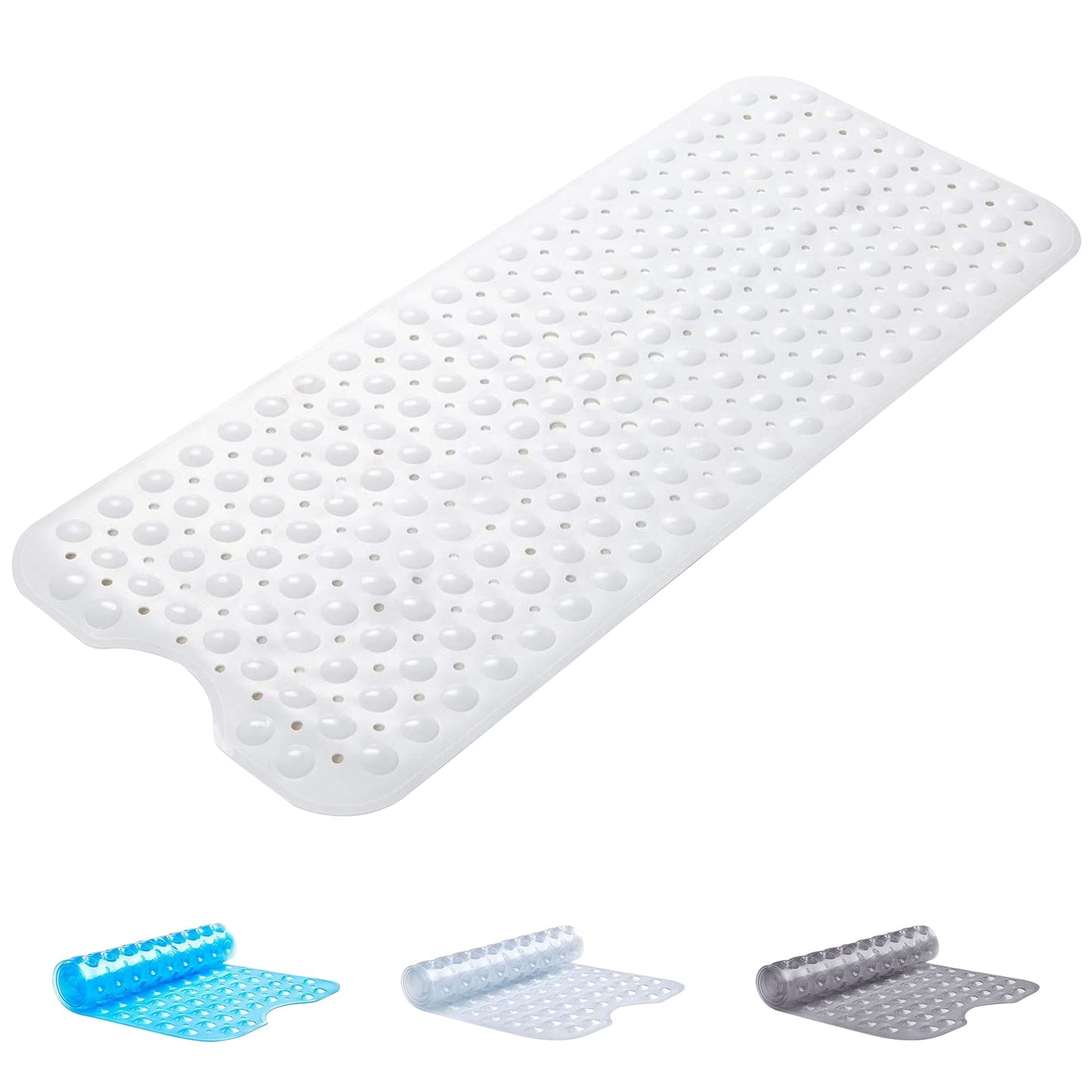 Oxford Homeware Shower Bath Mat Non Slip Anti Mould - White 70x38 cm Shower Mat for Bathtub and Bathroom with Drain Holes and Strong Suction Cups