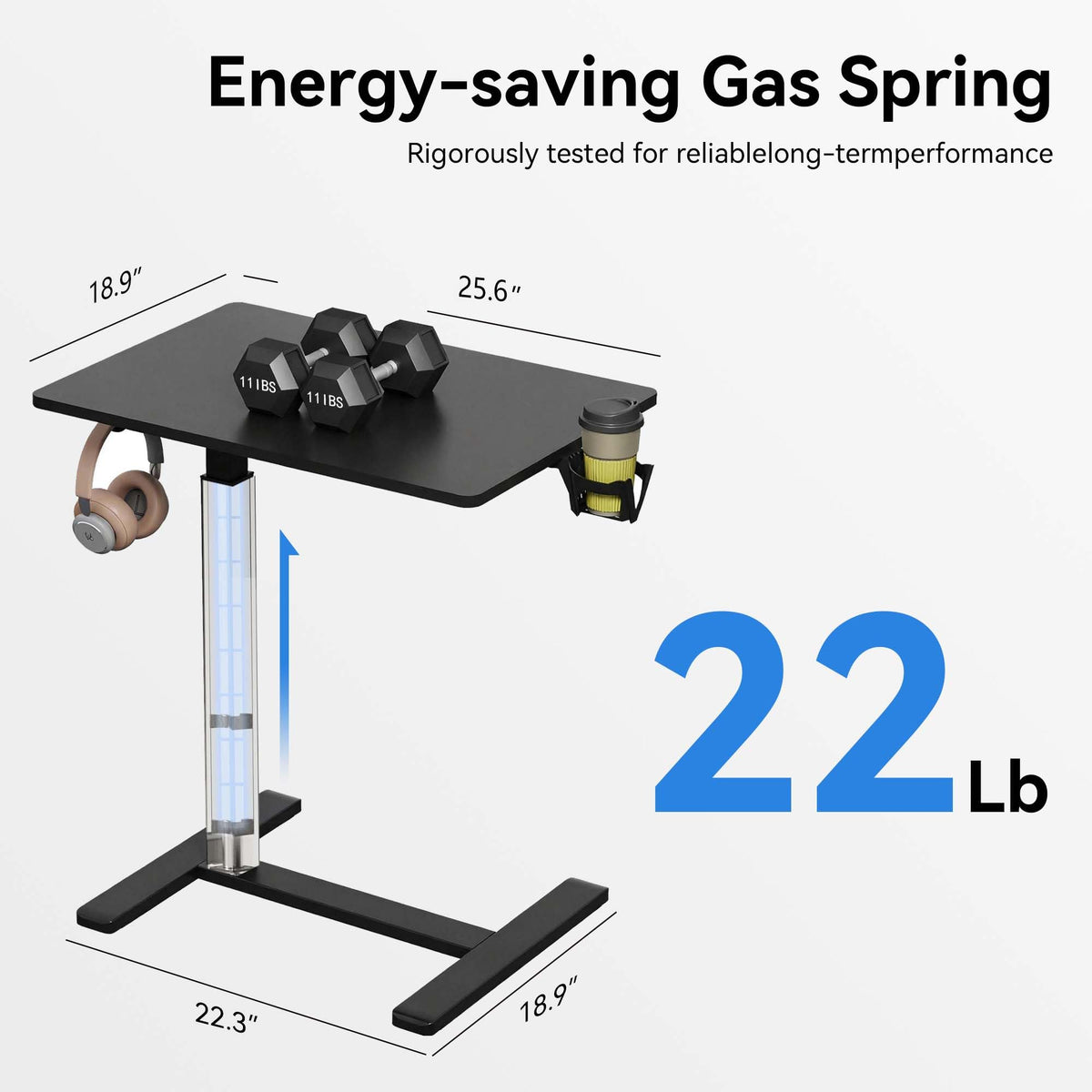 Gamork Mobile Standing Desk on Wheels, Pneumatic Height Adjustable, Black