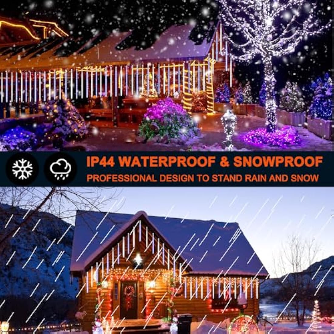 Vikdio Christmas Lights Outdoor, Meteor Shower Lights 16 Spiral Tubes 30cm 480 LEDs 5.25m Lit Length, Waterproof Snowfall Icicle Lights for Outdoor Xmas Decoration Party Tree Window (White)