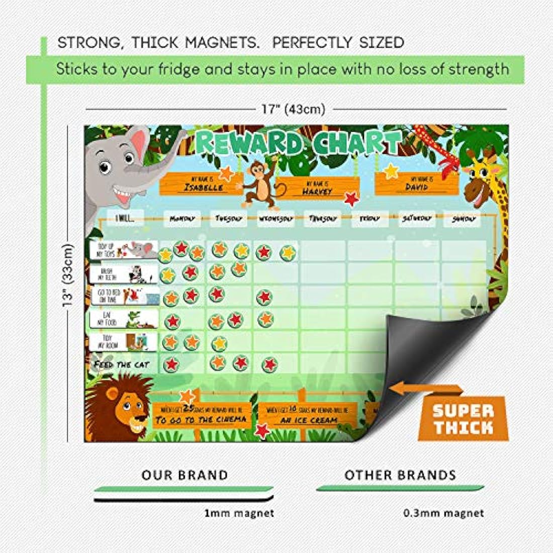Luigi's Large Safari Animal Potty Training Reward Chart | Chores Chart for Kids: Encourages Good Behaviour and Customisable Magnets and Dry Erase Feature | Sticker Chart for Children Behaviour