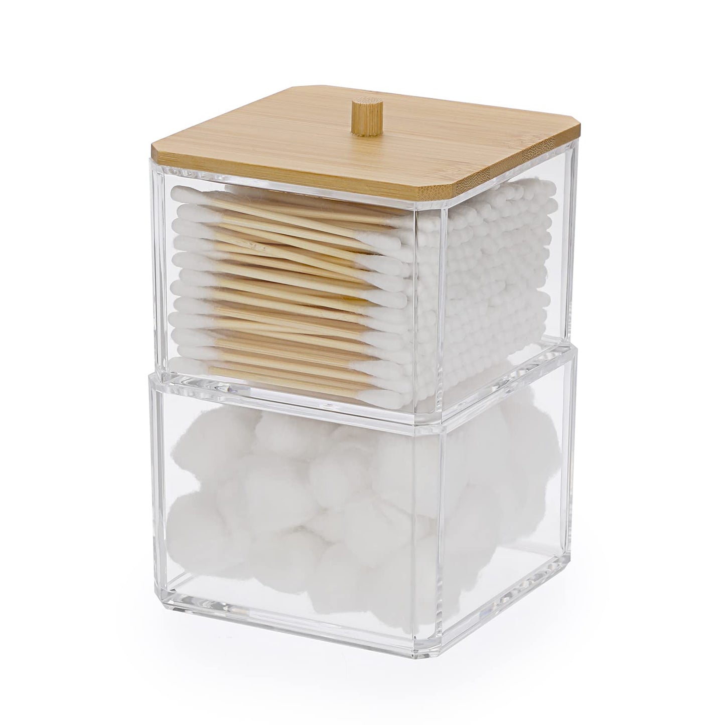 SUMTree Stackable Qtip Cotton Ball Holder 2-Layer Qtip Dispenser with Lid