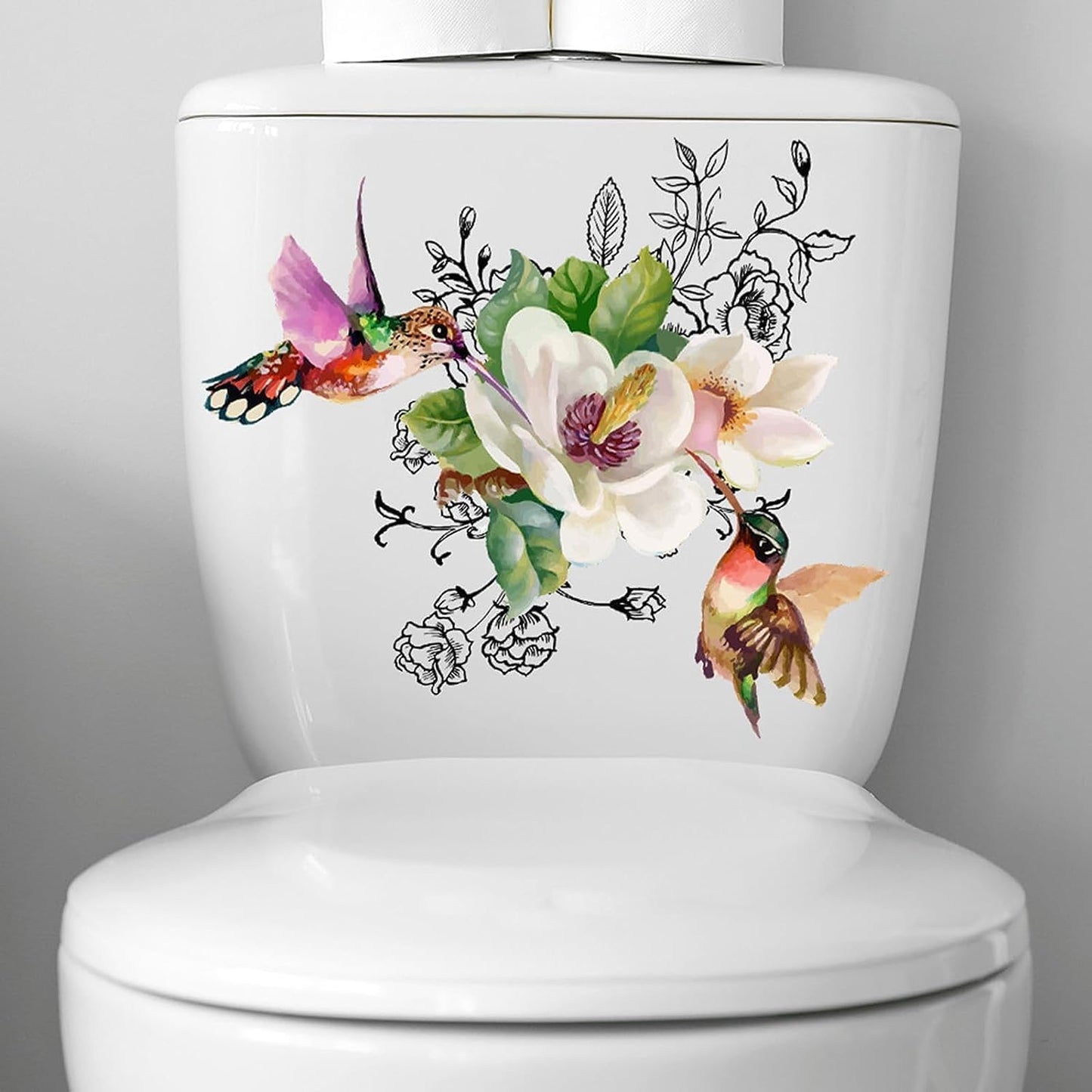 Birds Flowers Butterfly Toilet Seat Lid Stickers Self-Adhesive Bathroom Wall Sticker Toilet Seat Decals DIY Removable Waterproof Toilet Sticker for