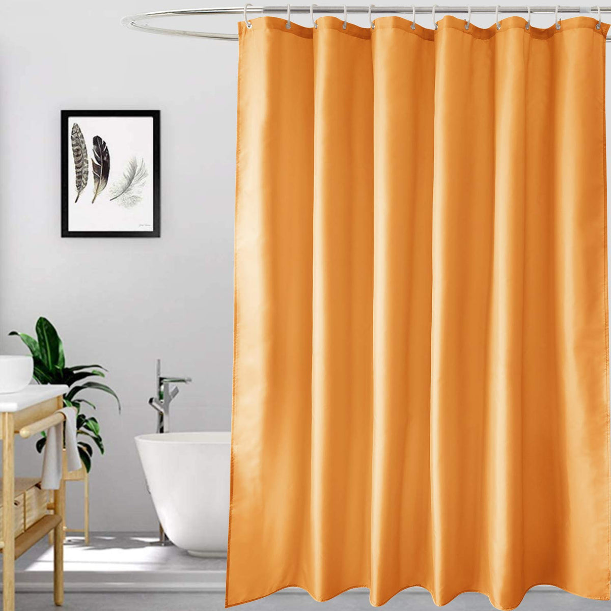 EurCross Orange Shower Curtain 180 x 200cm Long, Mould Proof and Mildew Resistant Fabric Shower Curtain Liner