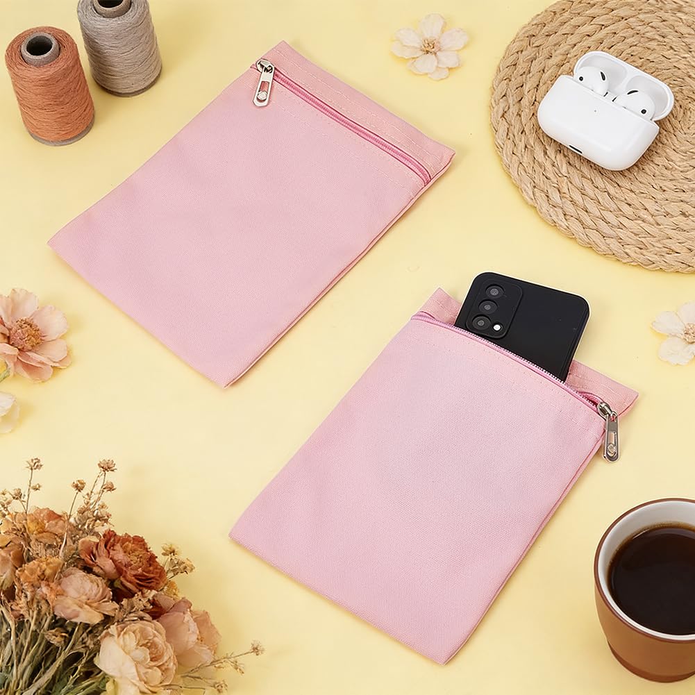 BENECREAT 3 Pack Canvas Sew-in Side Pocket with Zipper 8.66x5.91 Inch/ 22x15cm Hidden Security Pocket for Jackets Coats and Clothing, Pink