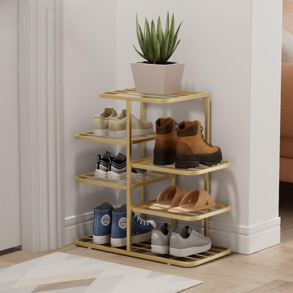 YOUSIS Vertical Shoe Rack Gold Metal, Multi Tier Shoe Storage Organizer