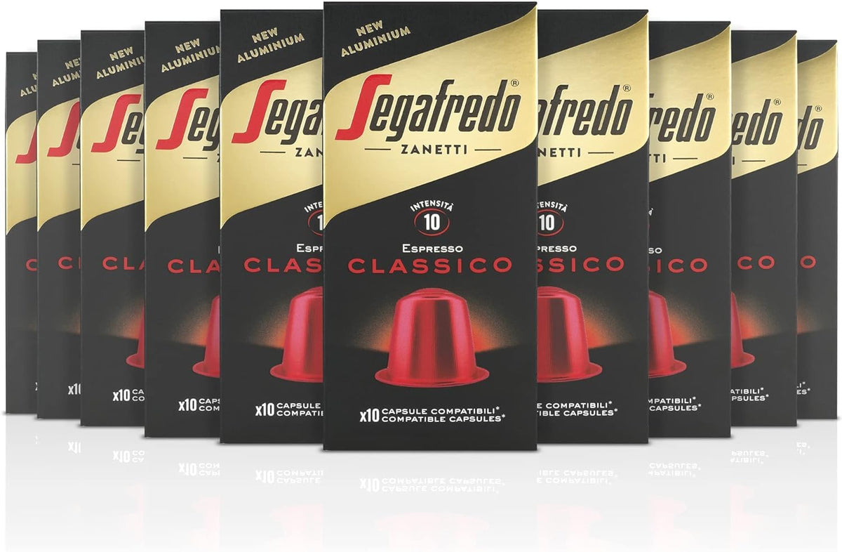 Segafredo Zanetti - 100 Nespresso? * Compatible Capsules, Classico Coffee, Rich and Harmonious Taste - 10 Boxes of 10 Capsules