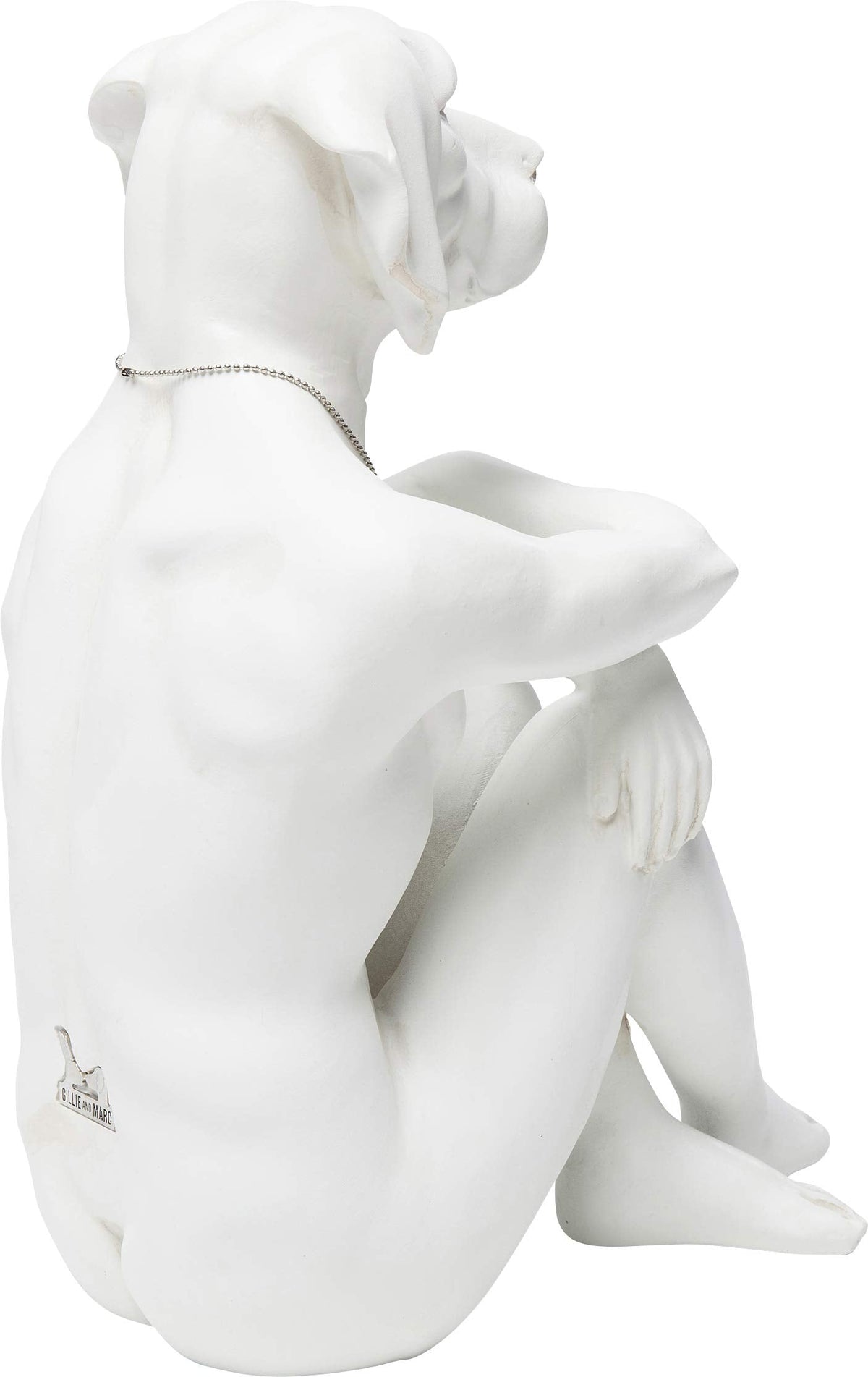 Kare Design Deco Figurine Dog Marc Cream, White, polyresin, steel plated necklace, room decor sculpture, home decor for living room, 33x26x17cm