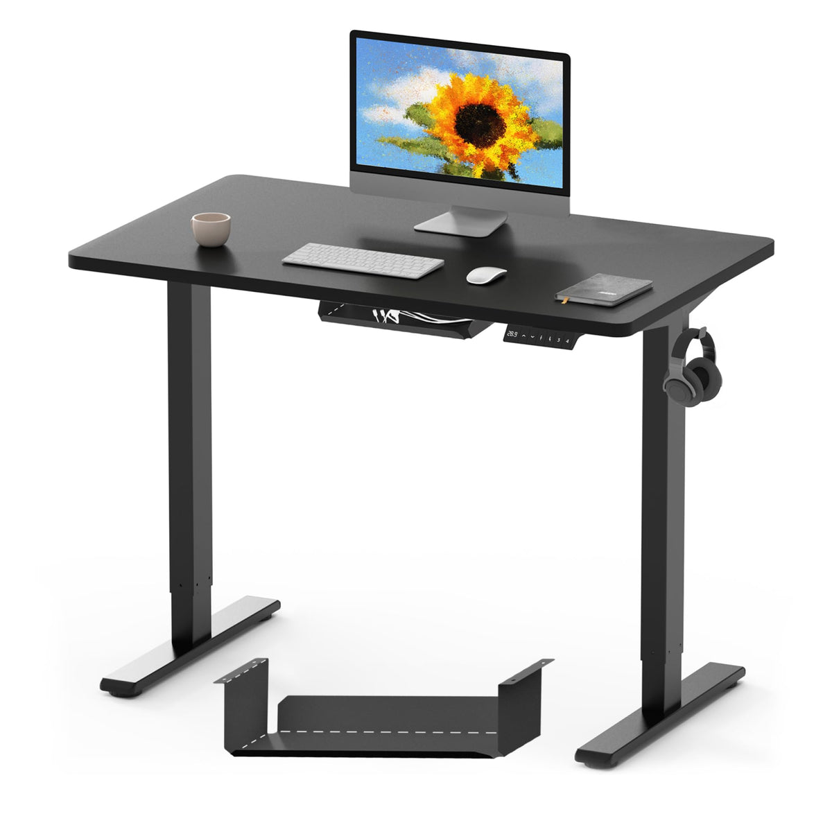 FLEXISPOT ONE PIECE Electric Standing Desk Height Adjustable Desk Sit Stand Desk with 4 Memory Smart Pannel and Backpack Hook for Home Office