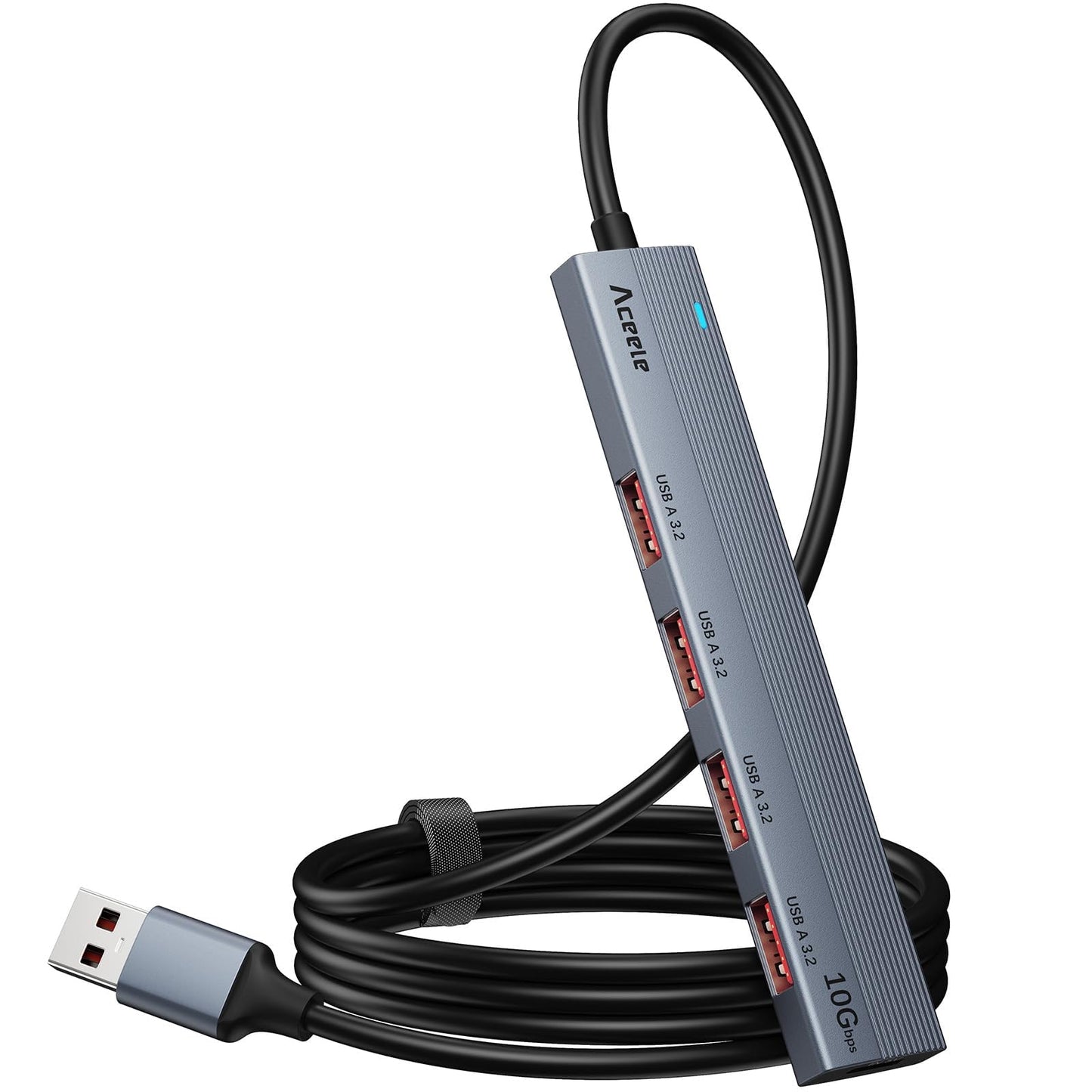 Aceele USB Hub ??????, USB 3.2 Gen 2 Hub with 4 USB A Ports and Type-C Power Port, USB 3.2 Splitter with 4ft Extented Long Data Cable USB Extension