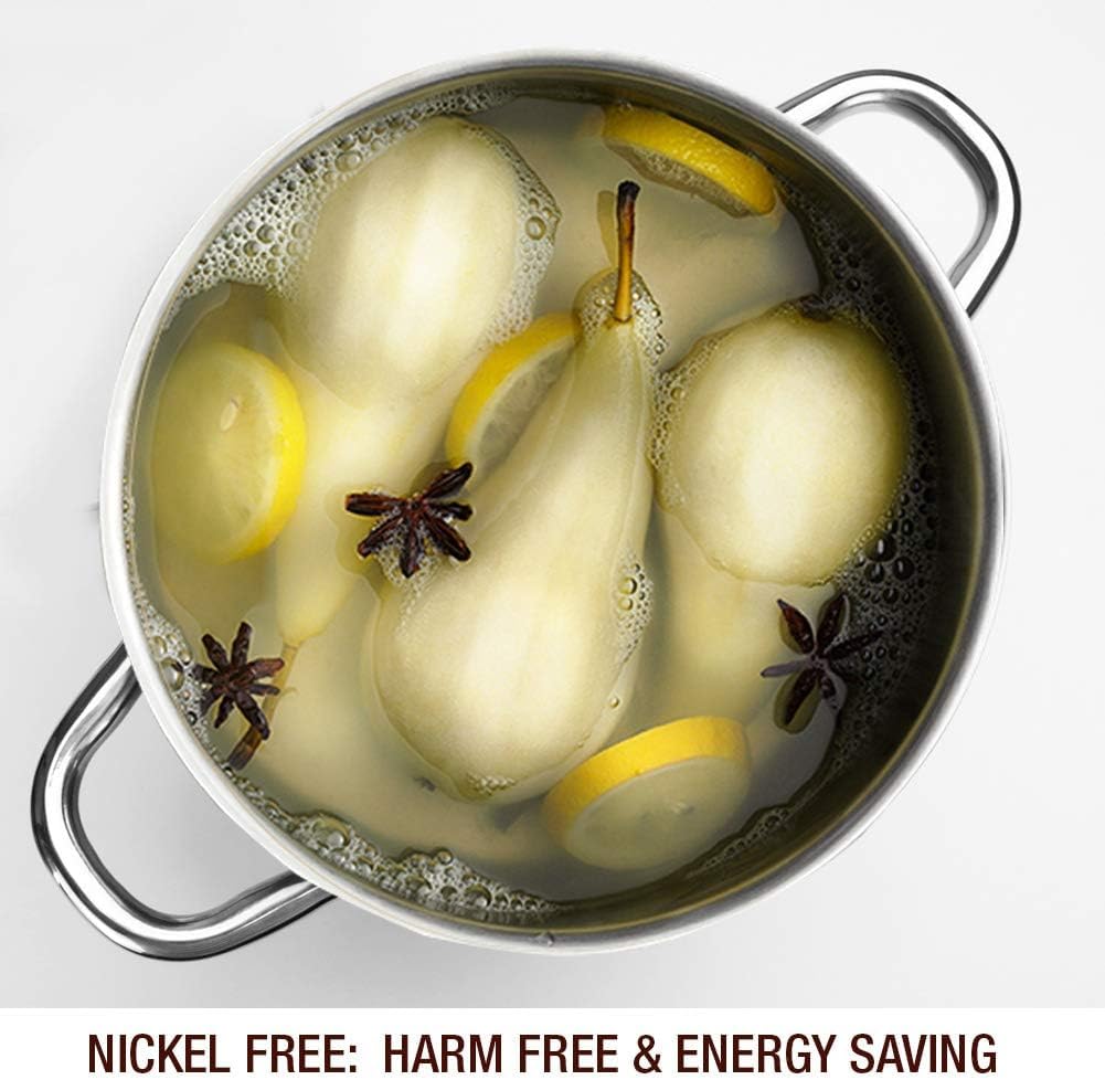 HOMICHEF Stock Pot 24.5 cm 5.7 Litre Nickel Free Stainless Steel - 5.7 Litre Pot with Lid and Handle - Soup Pot Small Cooking Pot