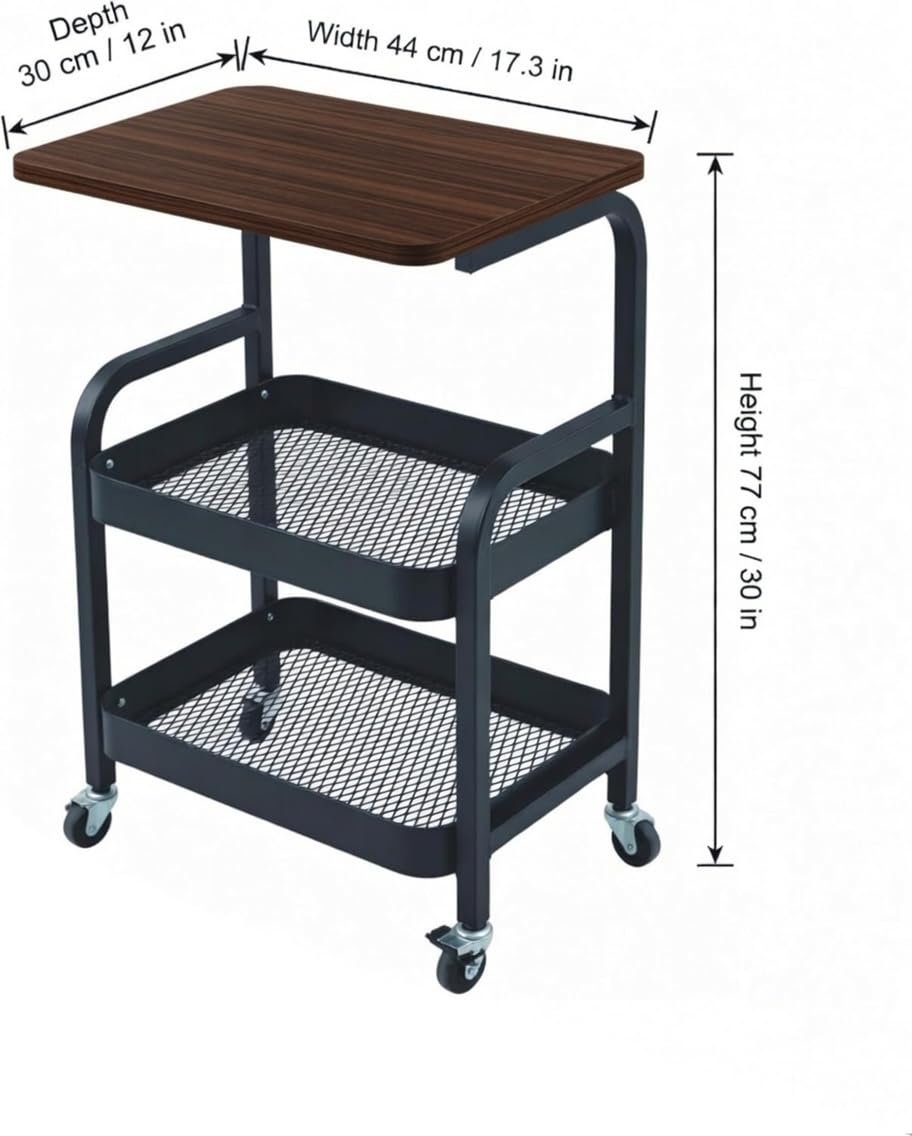 3 Tier Rolling Cart Metal Storage Trolly on Wheels, Coffee Cart Bedside Microwave Cart Trolley Organizer for Kitchen, Office, Living Room Bathroom