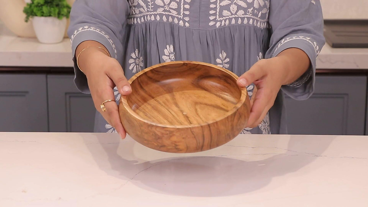Lavaux Designs Wooden Bowls for Food | Set of 4 Individual Acacia Wood Bowls 20x5 cms (740 ml) | Enjoy Your Salad, Pasta, Rice, acai, Smoothie, Soup,