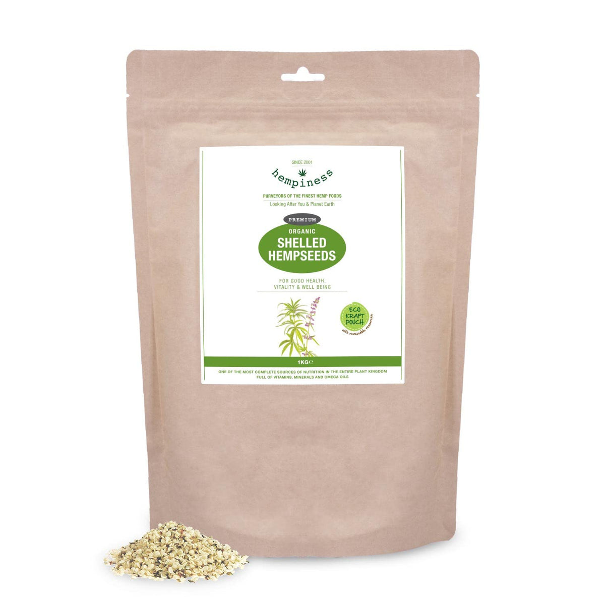 Hempiness Organic Shelled Hemp Seeds 1kg (European)