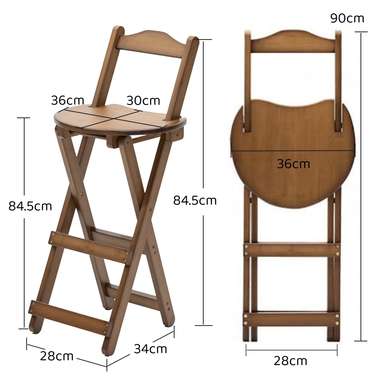 Gelory Foldable Bar Stool Bamboo Counter Height Chairs No Assembly, Brown