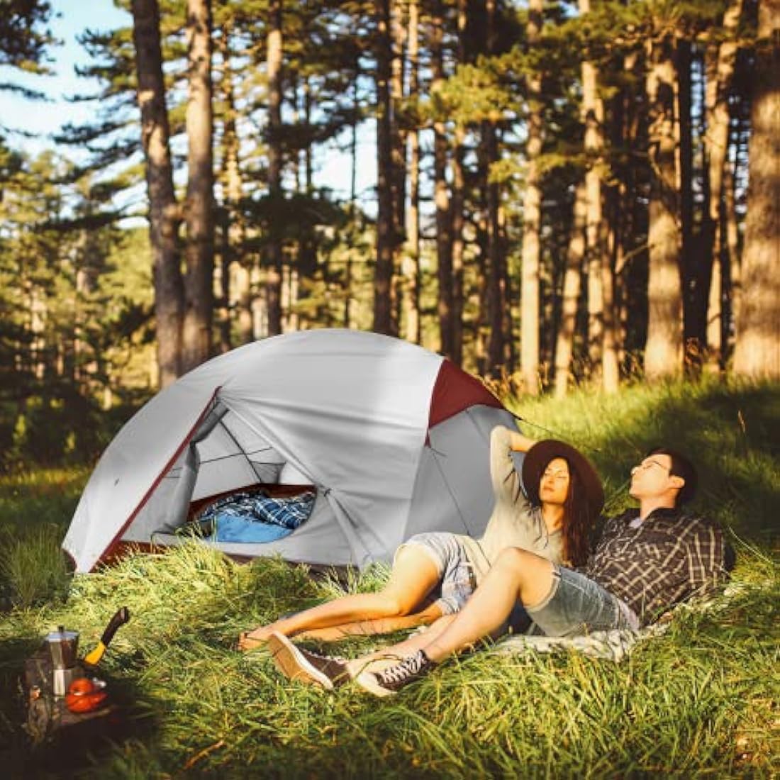 Bessport Tent 2/3 Person Camping Tent 2 Doors Ultralight Waterproof Lightweight and Easy to Build Ventilated 4 Seasons Dome Tent Suitable for Outdoor Hiking and Mountaineering
