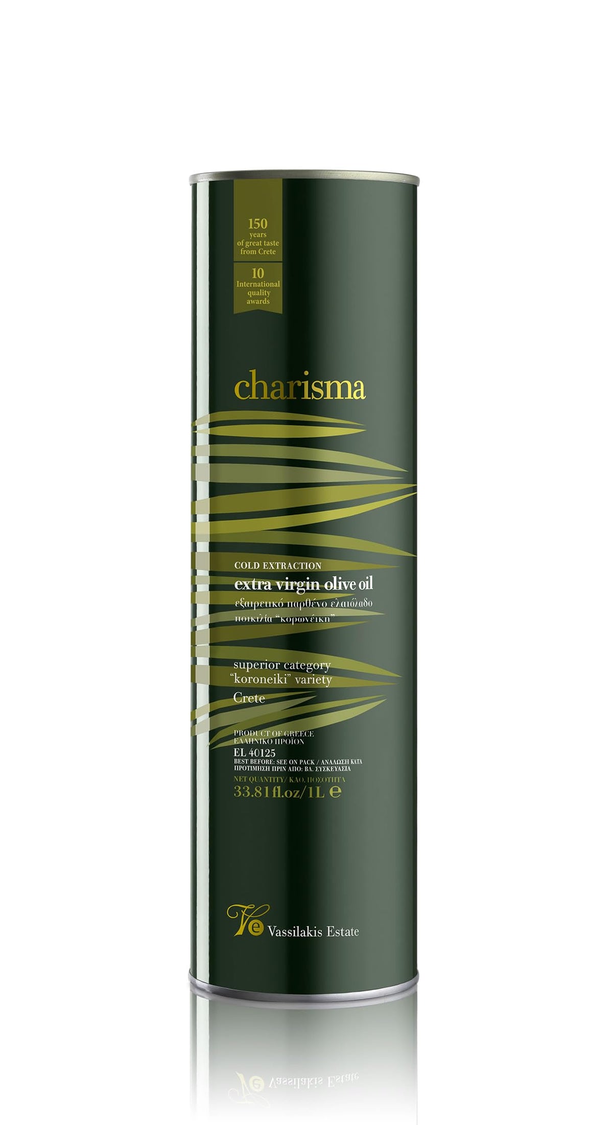 Vassilakis Estate Charisma ? Greek Extra Virgin Olive Oil from Crete ? 1L Tin ? Cold Pressed from Koroneiki Olives ? Low Acidity < 0.4% ? Family Size