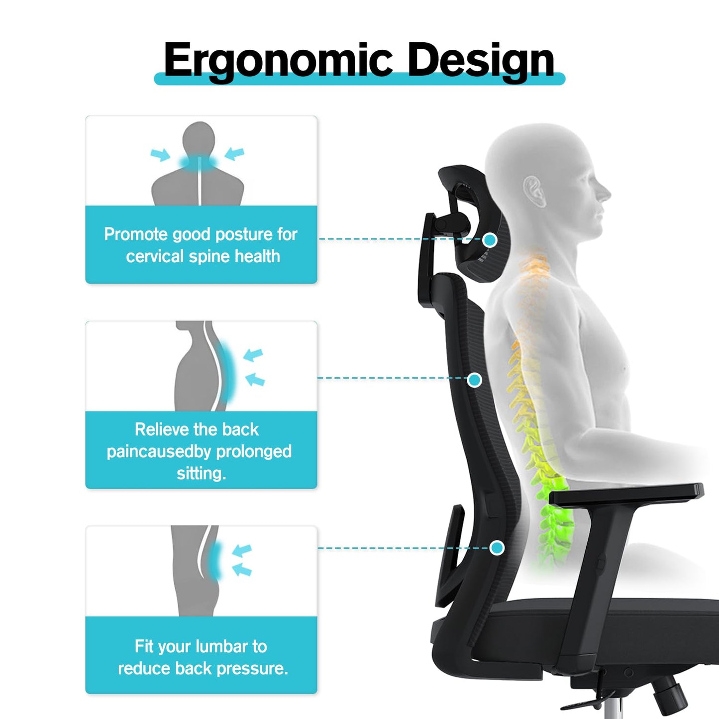 Eucladoceros Office Chair,Ergonomic Desk Chairs with Adjustable Lumbar Support,2D Headrest & Armrest 120° Rocking High Back Mesh Office Chairs for