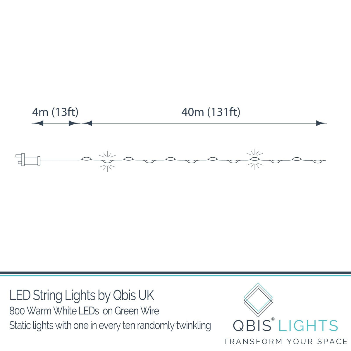 Qbis 800 LED Christmas Lights, Warm White Lights on Green Wire. 1 in 10 Random Twinkling Fairy Lights. Christmas Tree Lights, Indoor or Outdoor use
