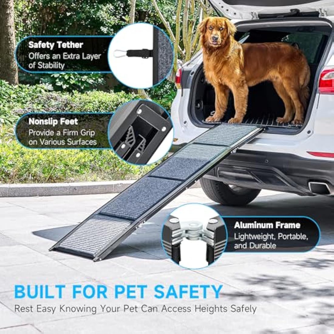 CO-Z Dog Ramp for Car, 170 cm Folding Pet Ramp for Large Dogs up to 90 kg with Non-Slip Rug Surface, Portable Dog Pet Stairs for Car SUV Truck Bed Sofa, Indoor and Outdoor Use