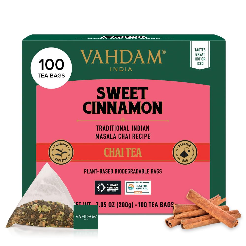 VAHDAM Sweet Cinnamon Tea | 100 Tea Bags | 100% Natural Spices | Cinnamon Masala Chai Recipe | Brew Hot or Iced