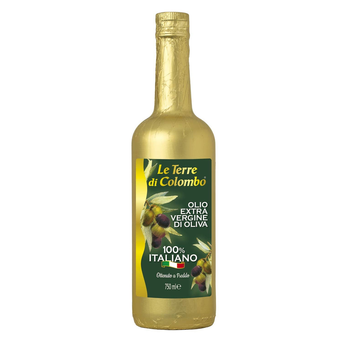 Le Terre Di Colombo ??? 100% Italian Extra Virgin Olive Oil - Gold-Wrapped Bottle - 0.75 L