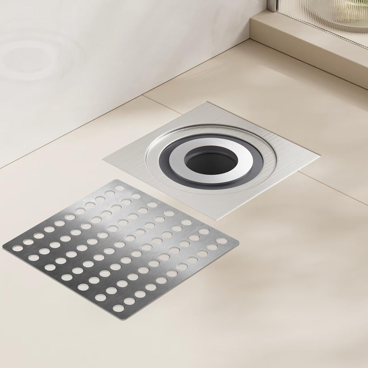 2 Pack Stainless Steel Drain Cover, Square Outdoor Drain Cover with Mesh Holes, Rustproof Drains Guard for Leaves & Debris, for Outdoor & Indoor