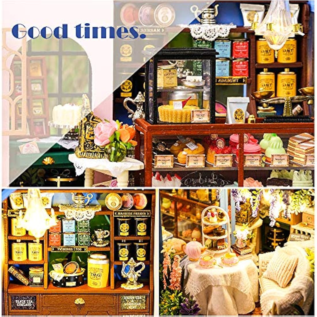 CUTEBEE Dollhouse Miniature with Furniture, DIY Wooden DollHouse Kit, 1:24 Scale Creative Room for Valentine's Day Gift Idea-Rose Garden Tea House