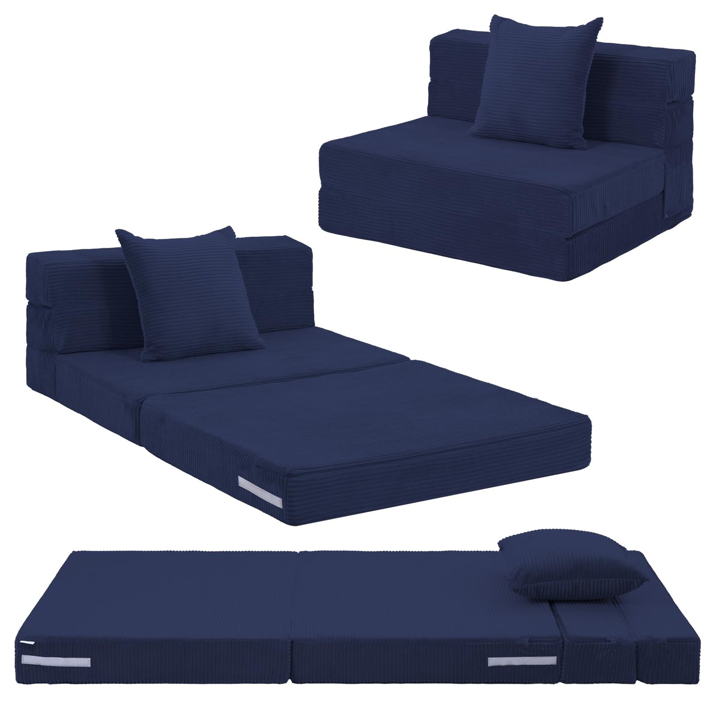 MeMoreCool Folding Mattress Single, Corduroy Fold Out Sofa Bed, Grey