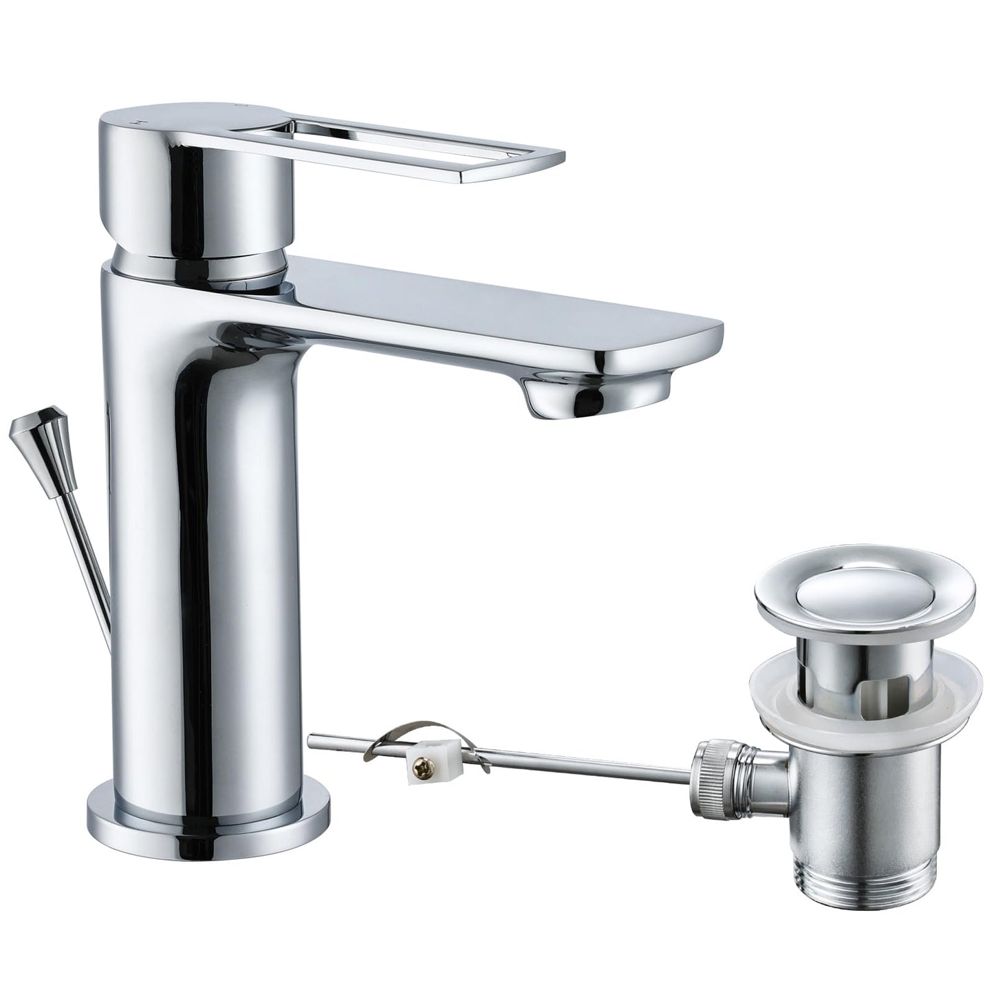 Basin Taps with Pop Up Waste, Modern Basin Mixer Tap Bathroom Sink Taps Mono Single Lever Bathroom Tap with Drain and Hot and Cold Supply Hoses