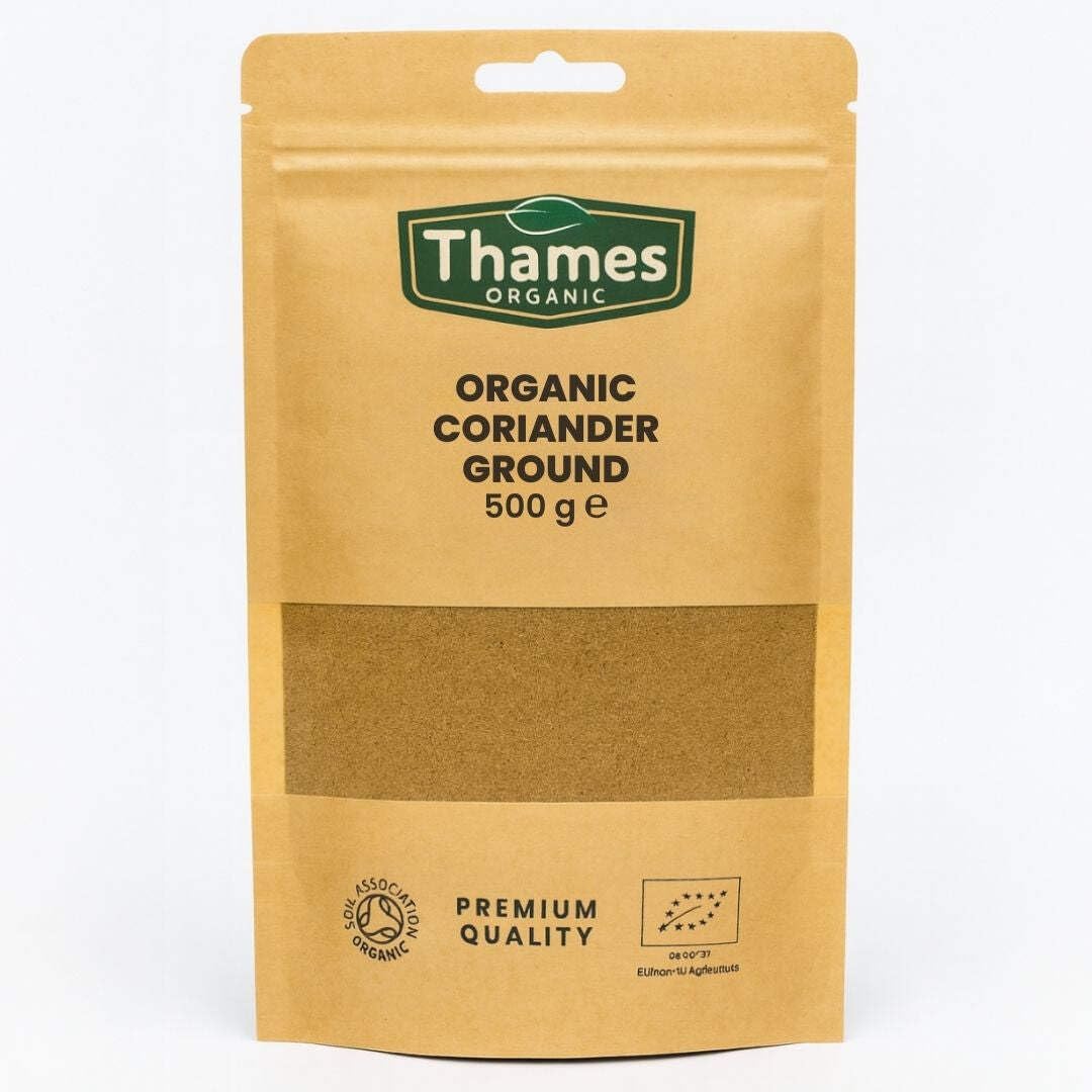 Organic Coriander Ground-Certified Organic, Non-GMO, Vegan, No Additives, No Preservatives, Resealable Bag by Thames Organic 500g