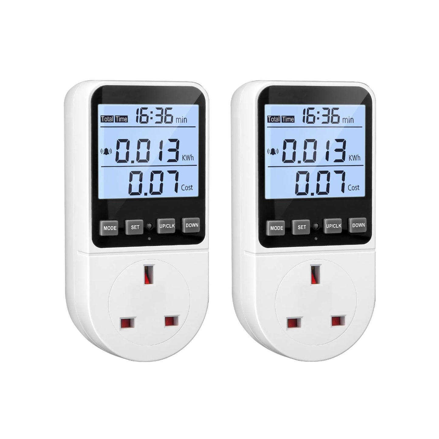 2 Pack Power Usage Monitor with LCD Backlight - Energy Meter with 8 Modes & Overload Sound Alarm - Socket KWH Amp Volt Watt Plug