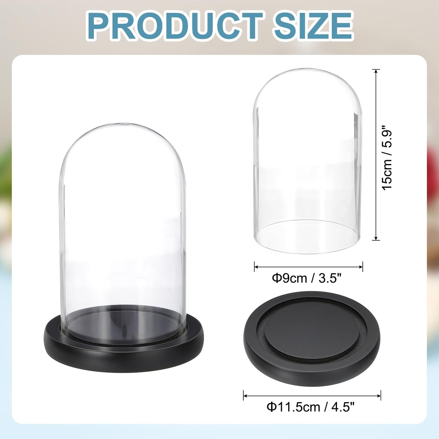 sourcing map Glass Cloche Display Dome, 5.9" x 3.5" Glass Dome Display Case Wood Base Tabletop Jar Case Decorative Bell Jar for Plant Home Decor
