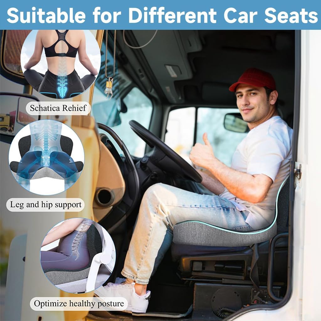 SICOUSOK Memory Foam Seat Cushion for Truck Drivers Office Chairs Wheelchair Ergonomic Seat Cushion for Back, Tailbone