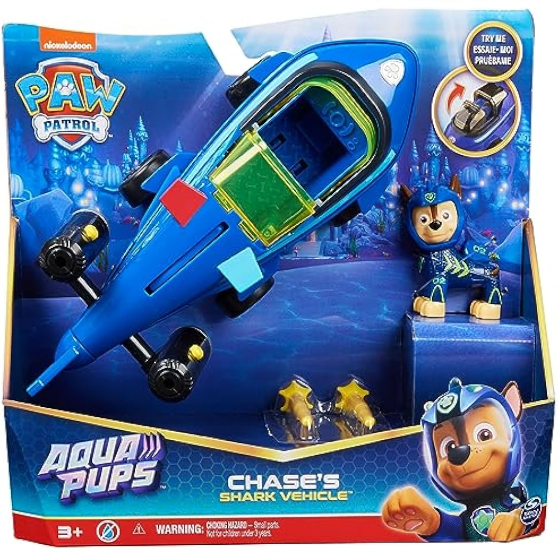 PAW Patrol Aqua Pups, Chase Transforming Shark Vehicle with Collectible Action Figure, Kids’ Toys for Ages 3 and up