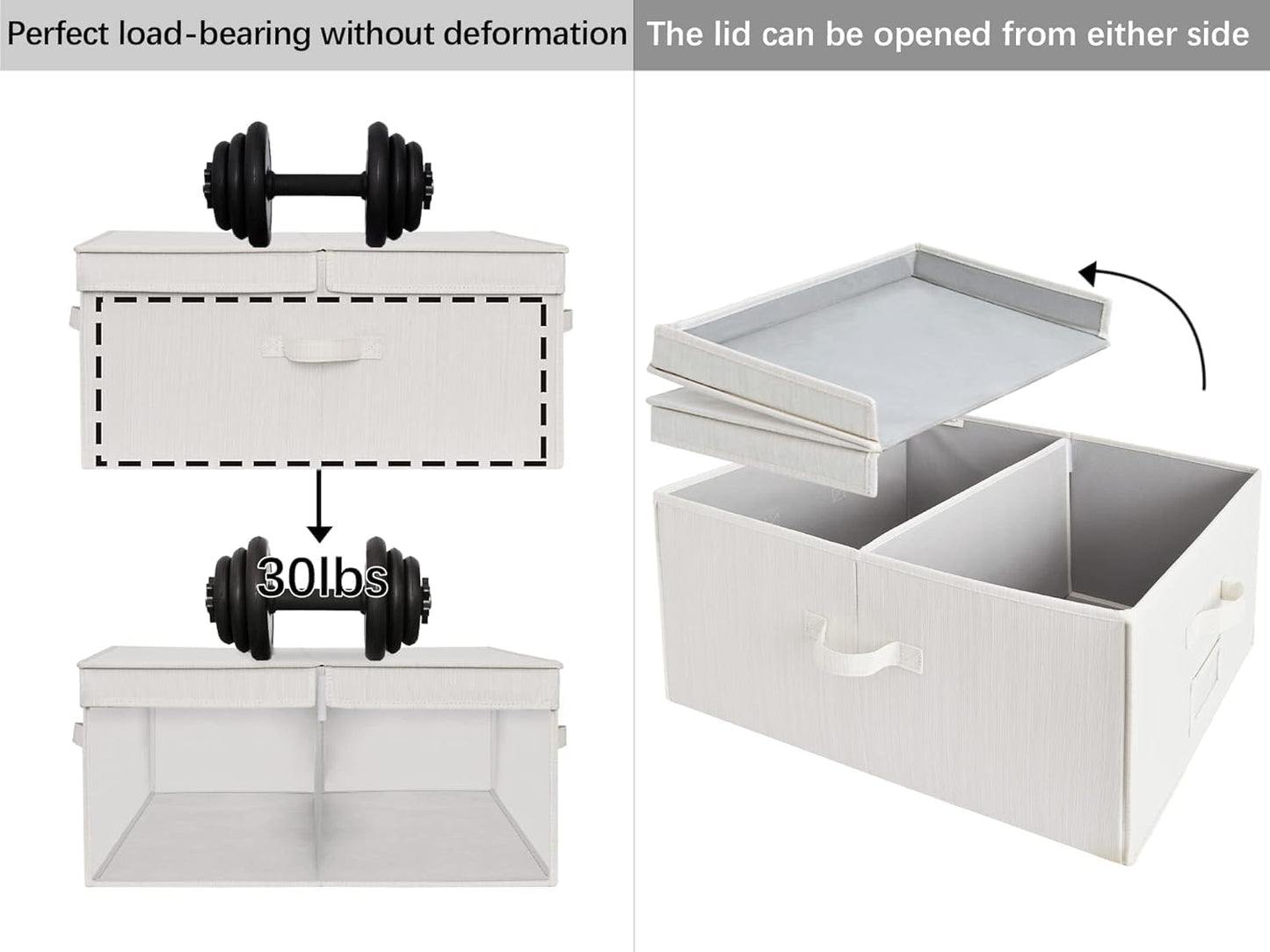 StorageWorks Extra Large Storage Boxes with Lids, 55L Clothes Storage Boxes with Double-Open Lid and Divider Board