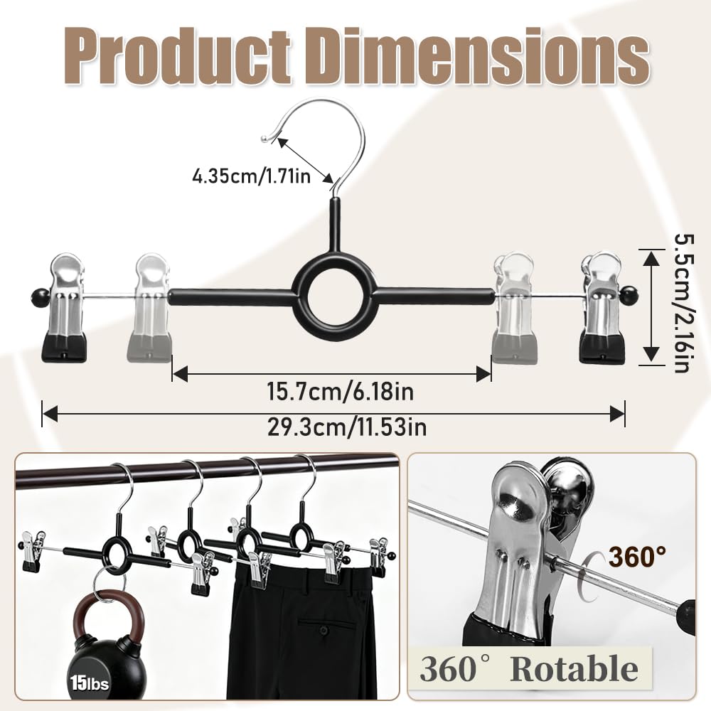 10 Pack Trouser Skirt Hangers, Adjustable Clips Rotatable Metal Hook,Space-saving Storage for Pants Skirts Jeans Towels in Closet Non-Slip Design