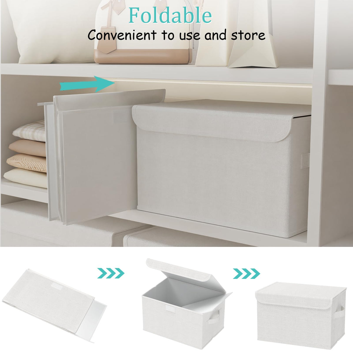 GUOHNHE Storage Bin with Lid, Closet Boxes, 2 Pack, White, 26x20x17 cm