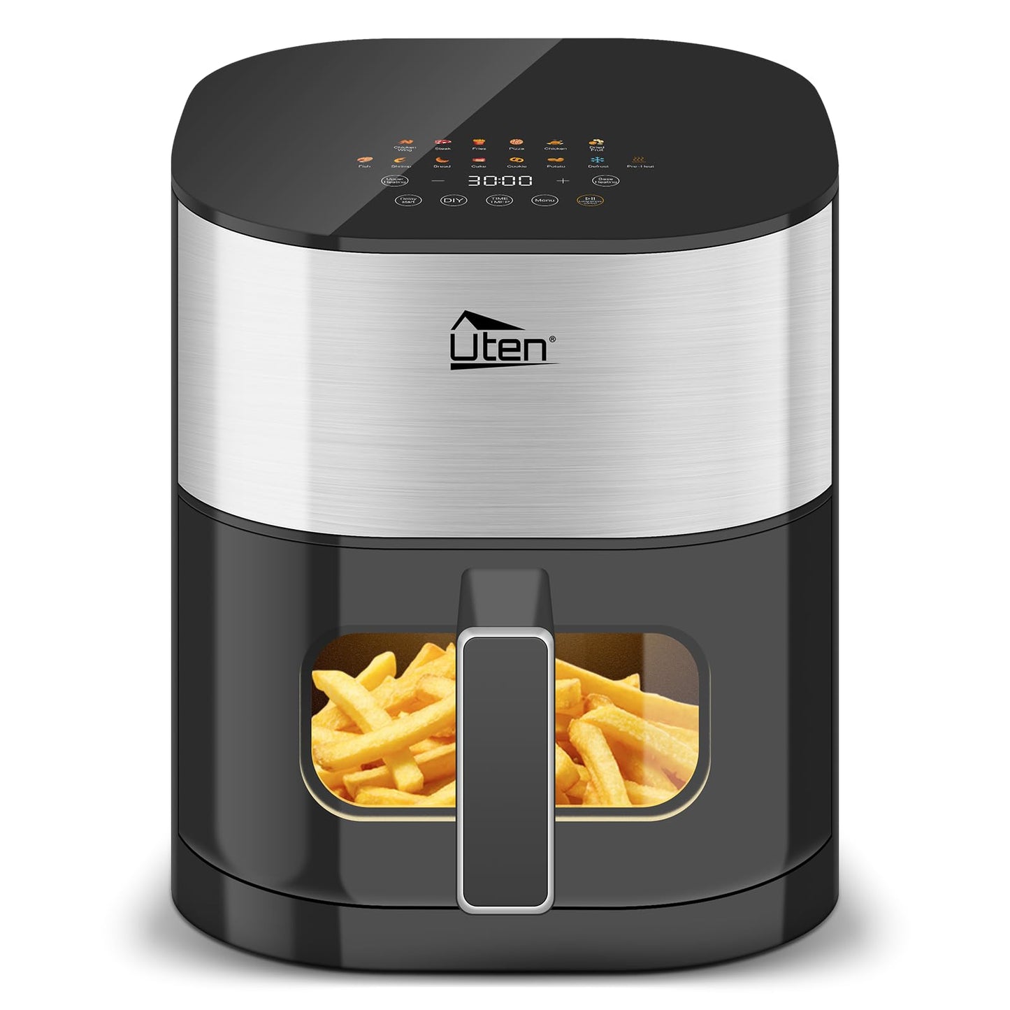 Uten Dual Blaze Air Fryer 5.5L Visual Window, Color Screen, 14 Pre Menus, Delayed Start, Stainless Oil Net, 2 Fast Heaters Independently Controllable,