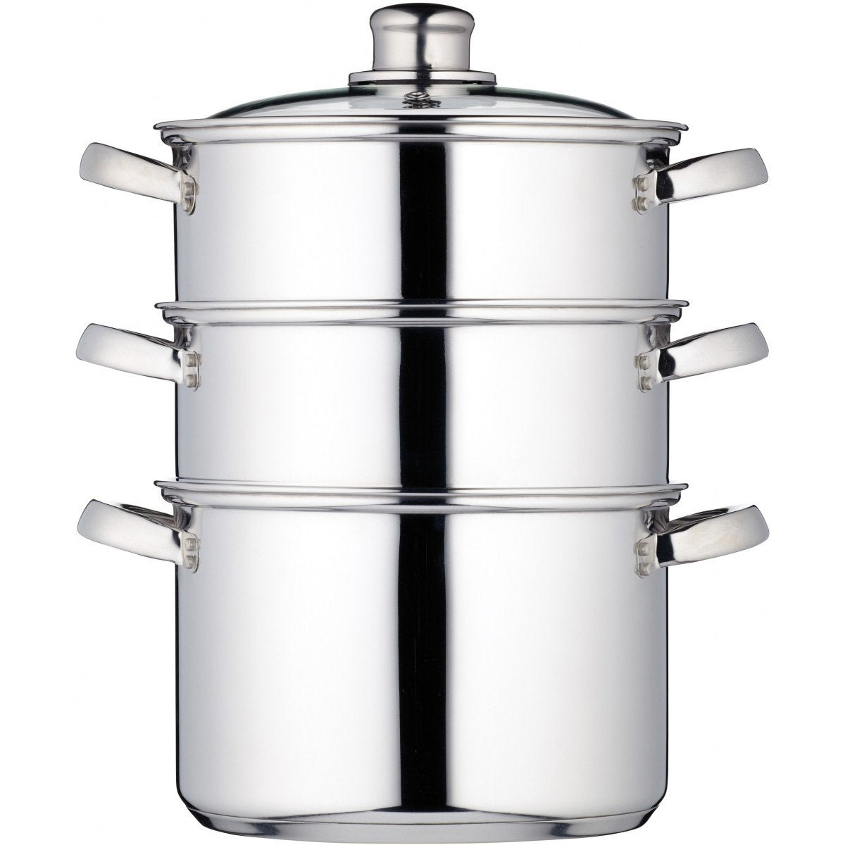 KitchenCraft 3 Tier Food Steamer Pan/Stock Pot in Gift Box, Induction Safe, Stainless Steel, 20 cm, Silver