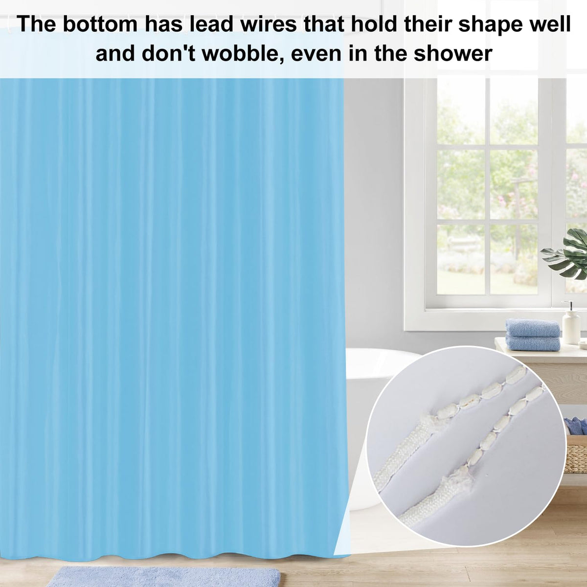 LUKDUNG 240 x 200 cm Polyester Textile Shower Curtain Anti-Mould for Bathroom, Curtain for Bathtub Shower Made of Fabric Waterproof Washable Shower