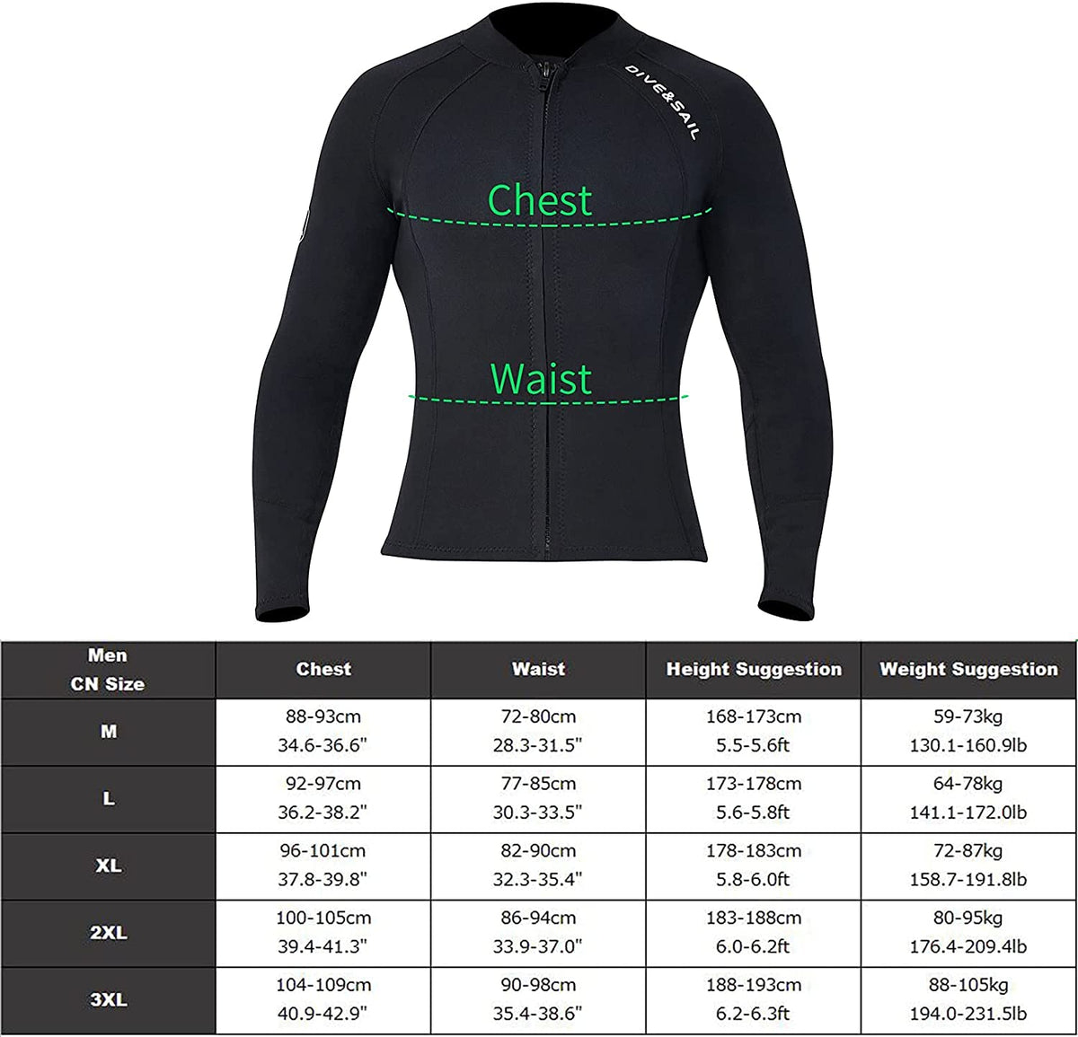 EUPTE 2mm Wetsuits Women/Men Long Sleeve Jacket UPF50+ UV Protection Diving Skin Suit Top for Scuba Diving Snorkeling Surfing Swimming (men, M)