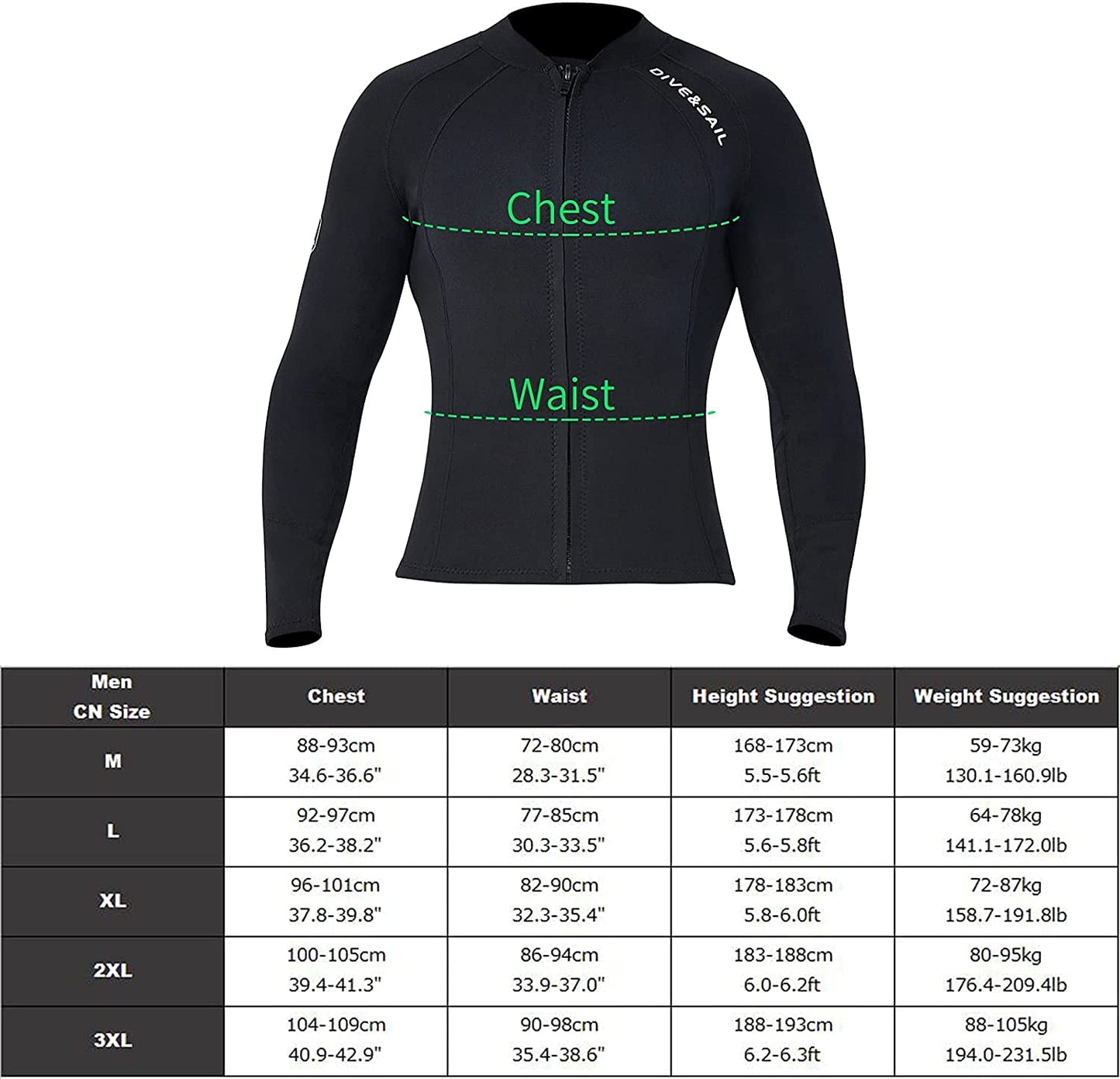 EUPTE 2mm Wetsuits Women/Men Long Sleeve Jacket UPF50+ UV Protection Diving Skin Suit Top for Scuba Diving Snorkeling Surfing Swimming (men, 2XL)