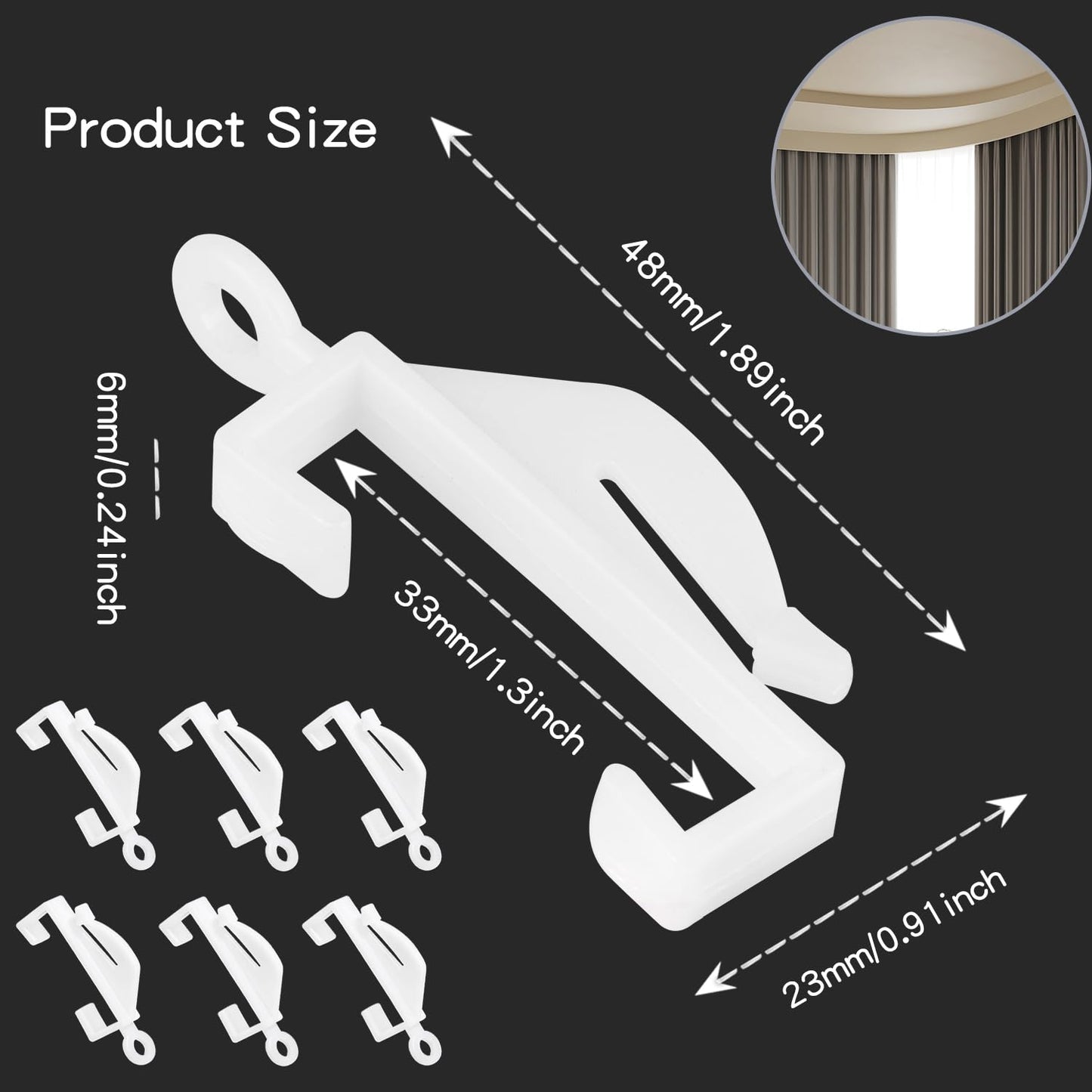 White Plastic 25-Piece Curtain Hooks, Sliding Rail Gliders for Track Window, Shower, Door