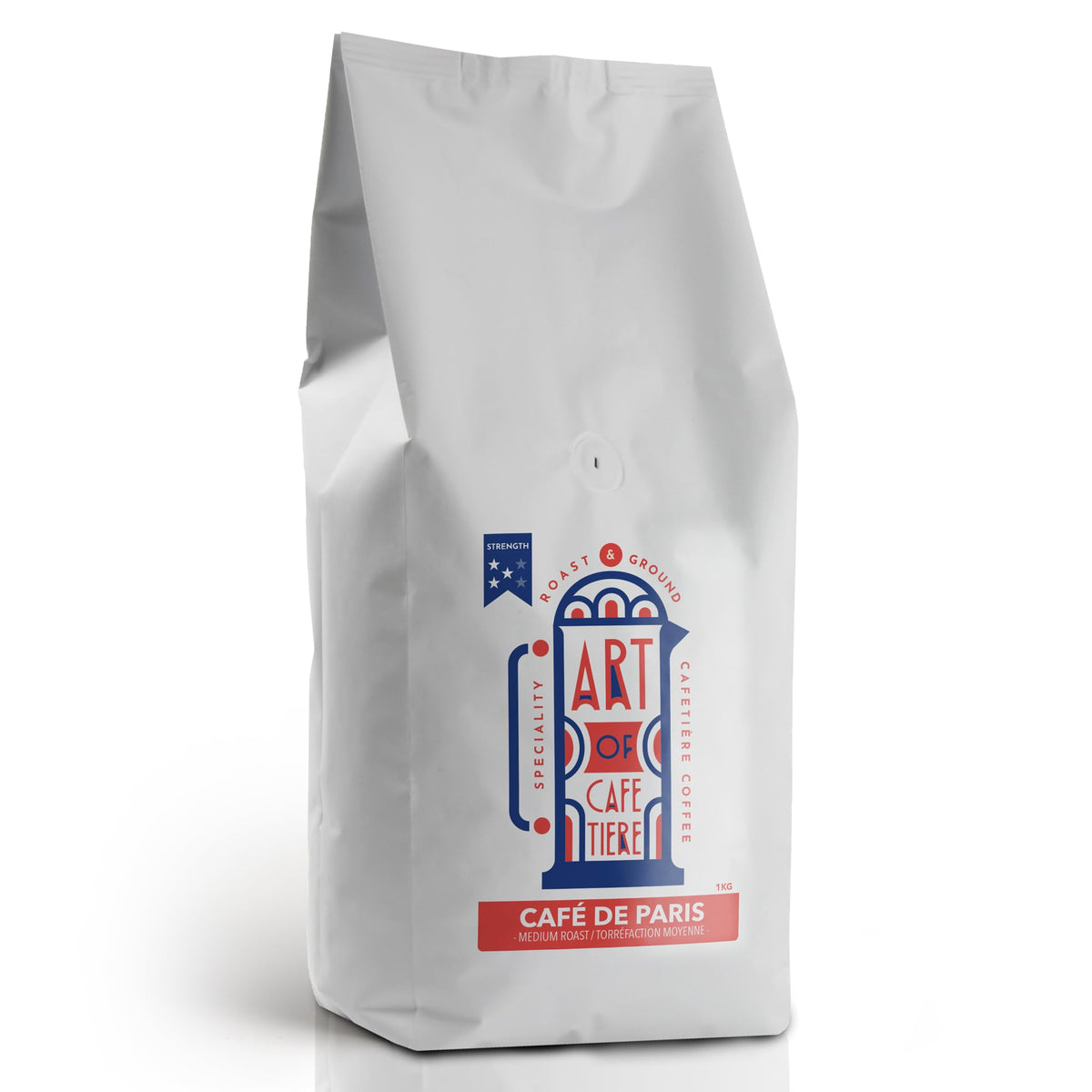 Medium Roast Cafetiere Ground Coffee 1kg - Roasted & Ground Specifically For French Press Cafetieres - Art Of Cafetiere Cafe de Paris Blend - Strength