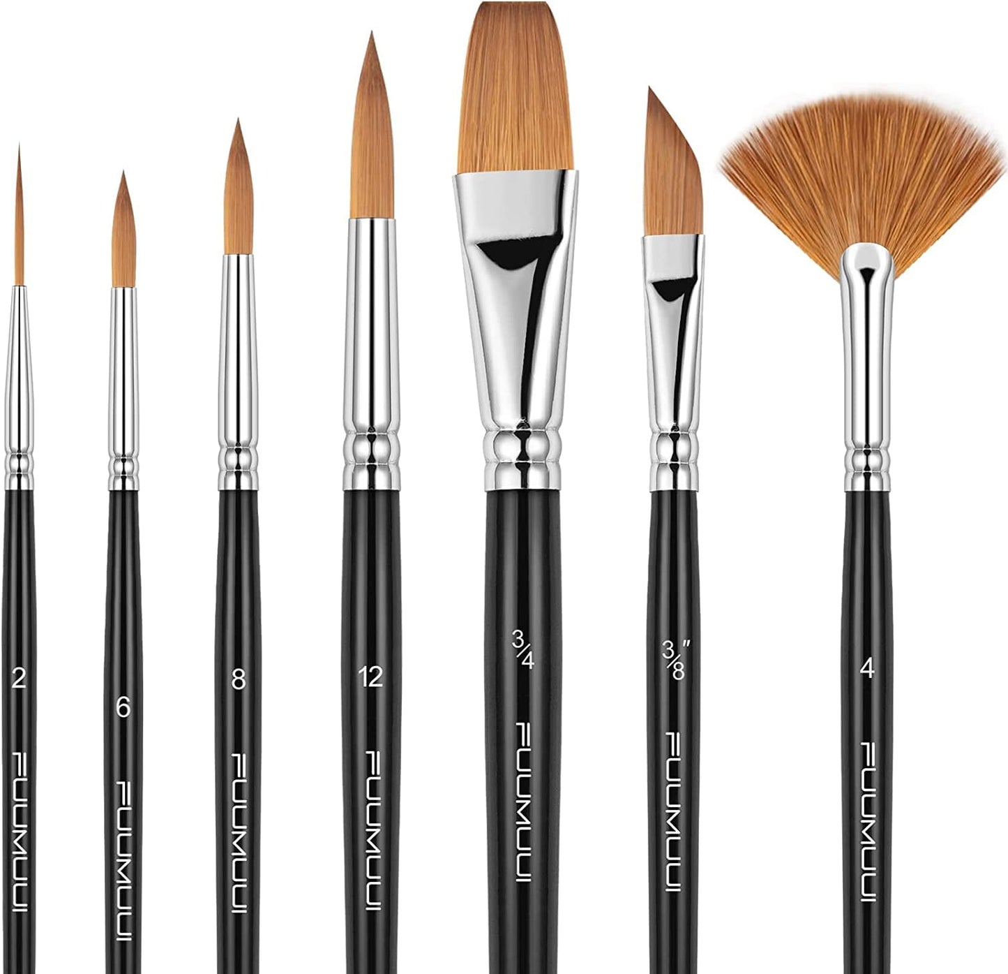 Sable Brushes Professional Kolinsky Watercolour Artist Paint Brushes 7pcs, Pointed Rounds, Rigger, Long Flat, Dagger, Fan for Watercolour Acrylics