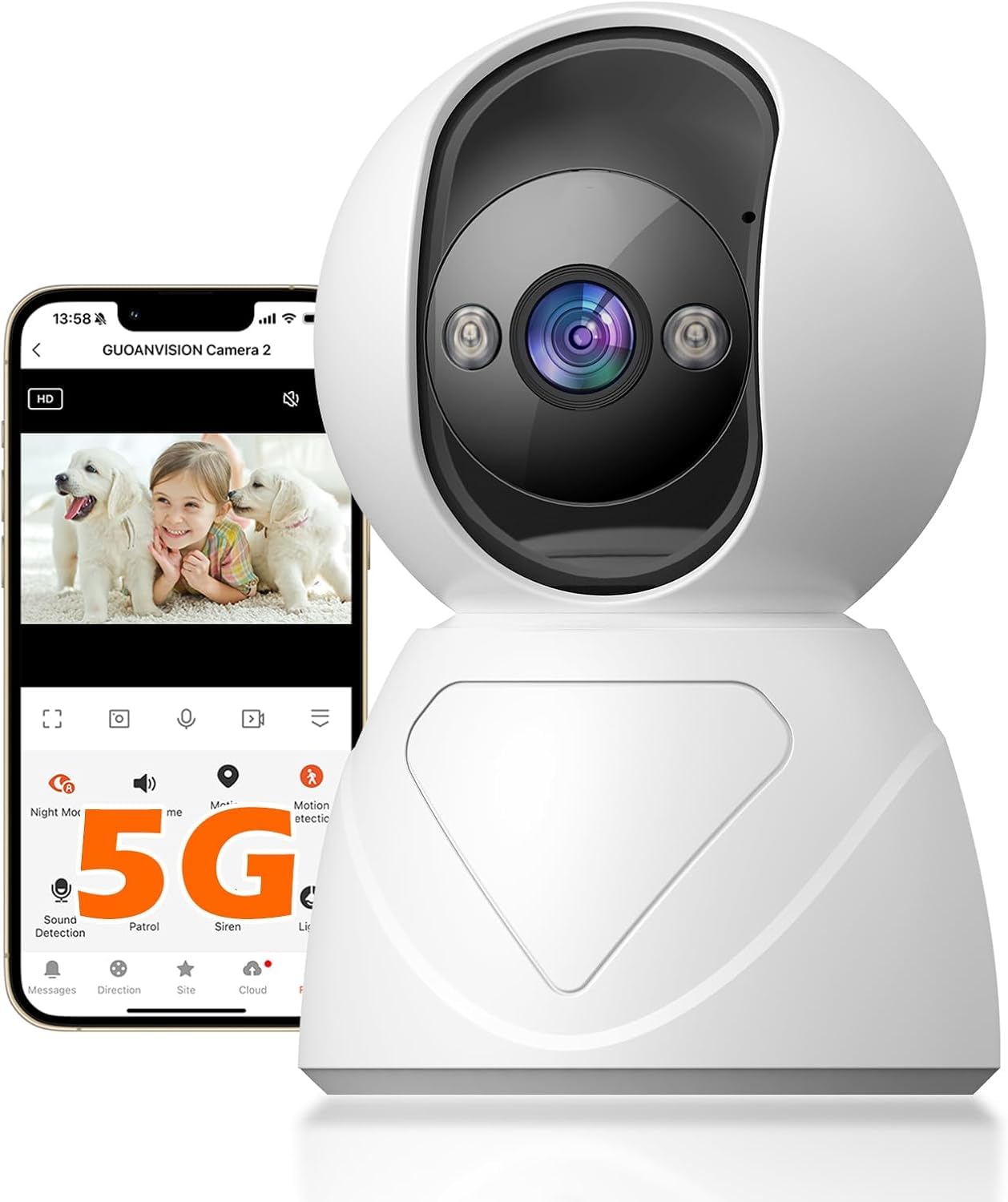 GUOANVISION 3MP Pan/Tilt Indoor Camera House Security Camera, 5G WiFi CCTV Camera, Dog Puppy Pet Camera with Phone App, Baby Monitor, 3X Auto Zoom, AI