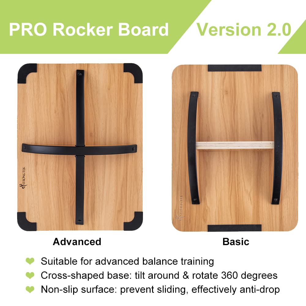 StrongTek Professional Wooden Balance Board with Crossed Hardwood Base, Advanced Rocker Board for Core Strength, Stability Training, Difficult
