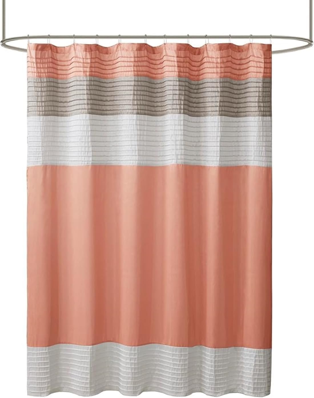 Madison Park Bathroom Shower Faux Silk Pieced Striped Modern Microfiber Bath Curtains, Polyester, Coral, 72" W x 72" L (Pack of 1)